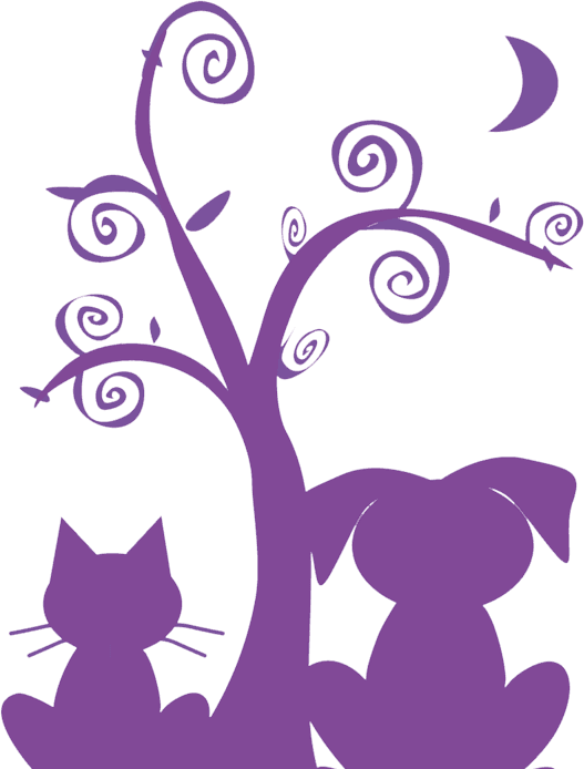 Isologo de Nehuen Veterinaria: árbol con un gato y un perro