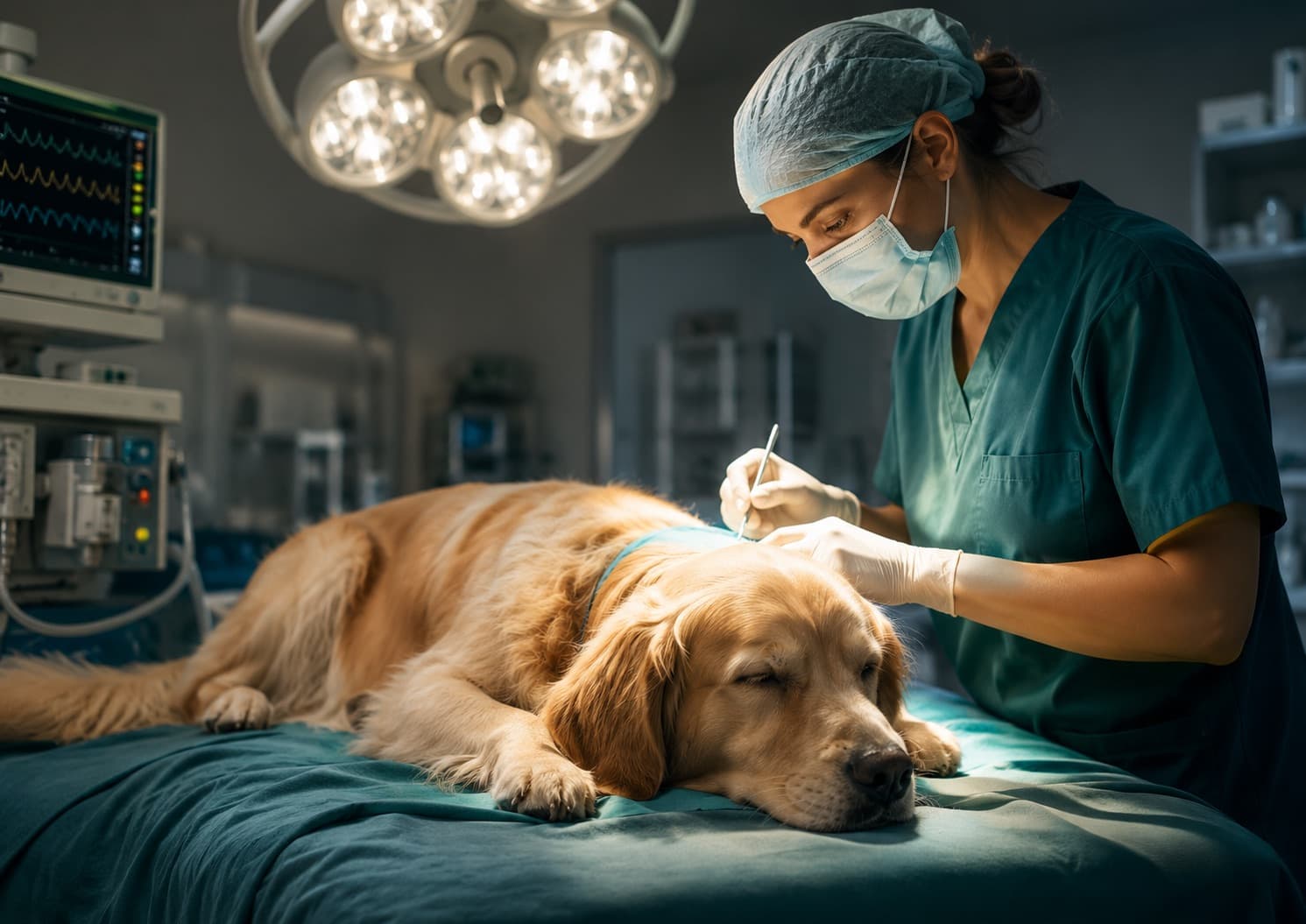 Cirujana veterinaria operando a un perro en quirófano