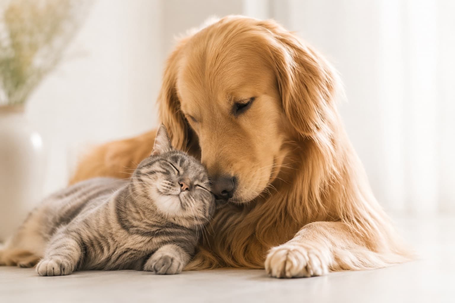 Un perro y un gato descansando juntos